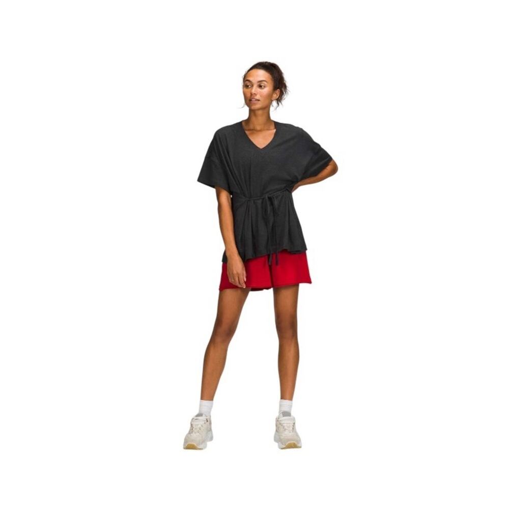 Lululemon Side Tie V-Neck T-Shirt Heathered Black Size 12 Oversized Tee Active